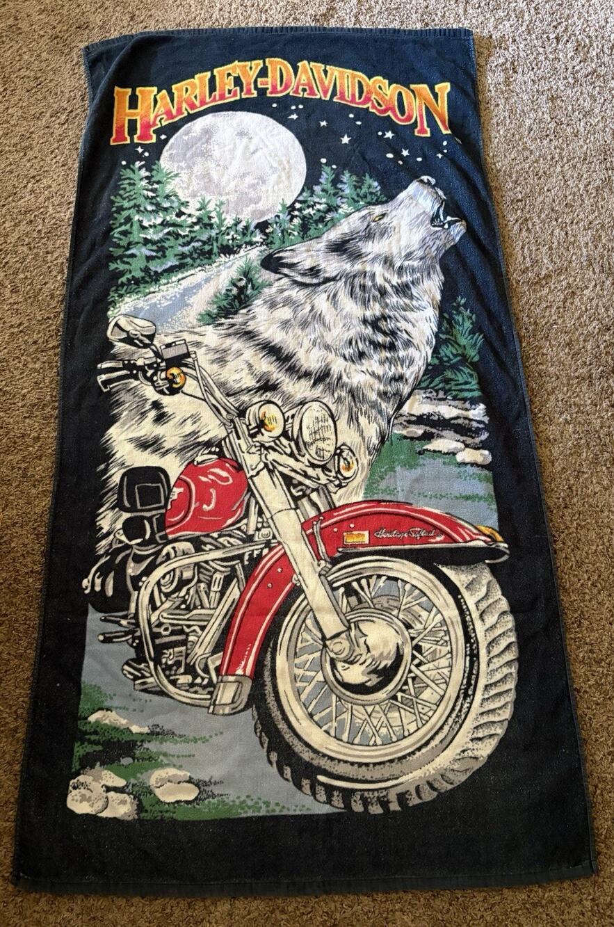 Vintage Harley Davidson Motorcycles Lone Wolf MOON Beach Towel Collectible